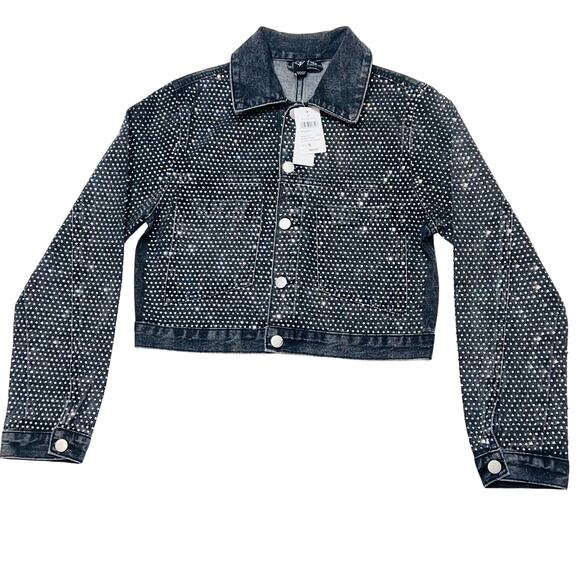 Windsor Denim Jacket Small Black Rhinestones All Over Bedazzled New with Tags - Picture 1 of 9
